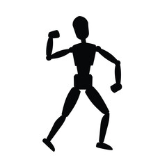 A wooden mannequin, black, isolated on a vector art illustration