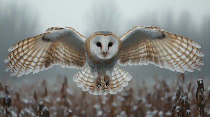 Majestic Barn Owl in Flight: A Winter Wonderland