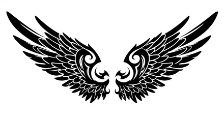 Obraz premium A stylized, black and white illustration of ornate wings