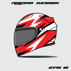 Racing helmet design featuring bold red and white graphics on a gray background, ideal for motorsport themes © riyal
