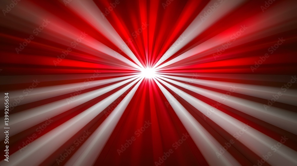 Poster the image contains an abstract design of radiating red and white stripes converging towards a bright