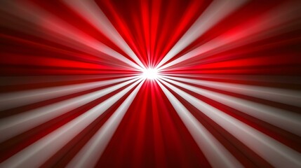 Fototapeta premium The image contains an abstract design of radiating red and white stripes converging towards a bright white center point, creating a burst or starburst effect.
