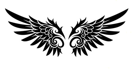 Fototapeta premium Black and white illustration of ornate wings