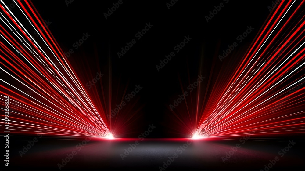Poster the image contains a dark background with bright red and white streaks of light converging towards t