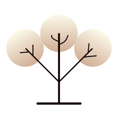 Modern tree illustration showcasing three rounded canopies in subtle earth tones, emphasizing graceful branch curves and balanced geometry