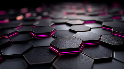 Obraz premium Futuristic hexagon pattern with neon light 3d technology glowing grid in high-tech environment