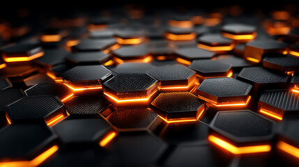 Obraz premium Futuristic hexagon pattern with neon light 3d technology in a glowing grid environment