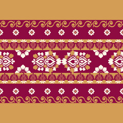 Ikat seamless floral pattern on red golden brown tone , Motif ethnic floral seamless textil, embroidery, print striped ornament floral, pattern, design for wrapping, silk, scarf, background, text