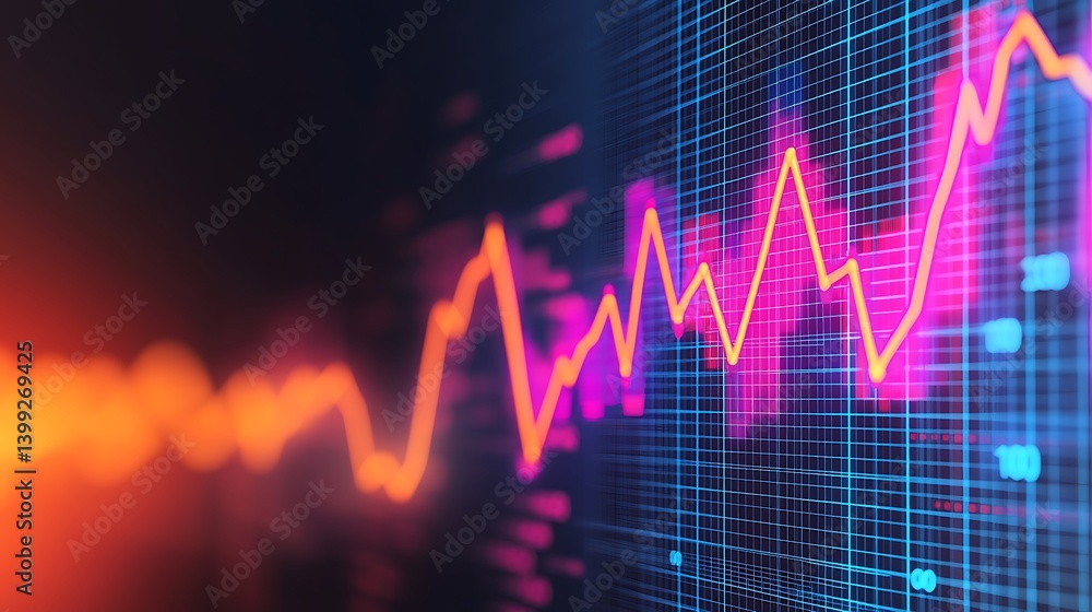 Aufkleber abstract financial chart with glowing lines and grid: analyzing market data trends visualization.