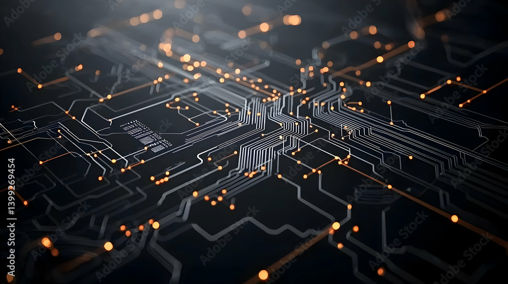 Poster Intricate Circuit Board Design With Glowing Lines