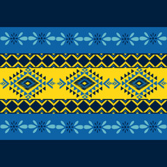 Ikat seamless floral pattern on yellow blue tone , Motif ethnic floral seamless textil, embroidery, print striped ornament floral, pattern, design for wrapping, silk, scarf, background, text