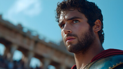 Portrait of a Sweaty Man in Ancient Armor