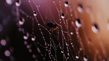 A Spider's Dazzling Web, Dewdrop Jewels in the Morning Light