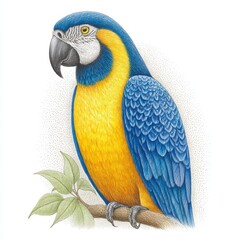Fototapeta premium Detailed Illustration of a Blue and Yellow Macaw Perched on a Branch
