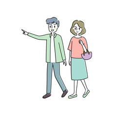 お出かけする夫婦のイラスト