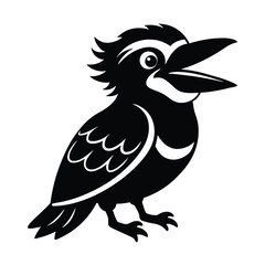 Laughing Kookaburra Silhouette Vector | Black and White Kookaburra Bird Illustration Design