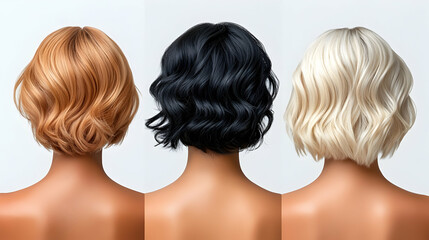 Three Women Showcase Diverse Hair Colors and Styles on White Background