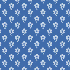 Cute Seamless Pattern Of White Flowers On Blue Background 