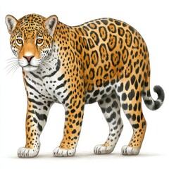 Obraz premium Detailed Illustration of a Jaguar with Tawny Fur and Black Rosettes on White Background