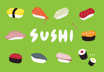 シンプルなお寿司のイラストセット
