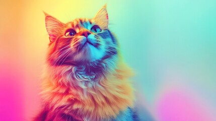 Colorful feline dreamscape, A vibrant portrait of a majestic cat bathed in neon hues
