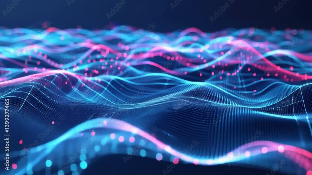Poster abstract digital waves vibrant blue and pink patterns representing data flow and technology movement