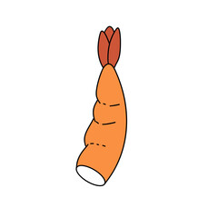 A cartoon drawing of a shrimp with a red tail