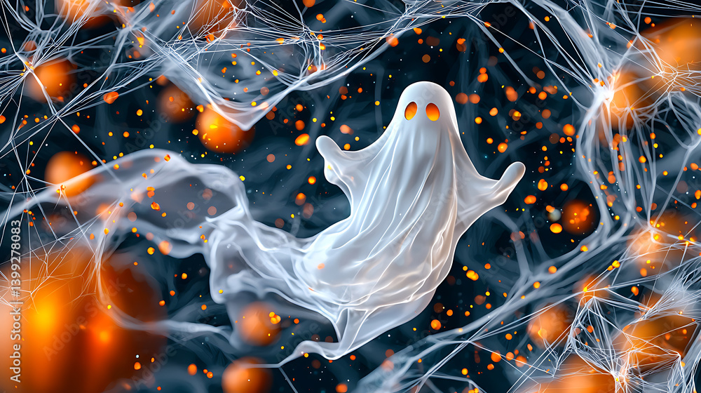 Poster ethereal ghost dancing through microbial universe abstract artwork digital art fantasy environment c