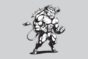 muscular bull illustration vector