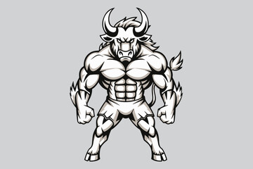 muscular bull illustration vector