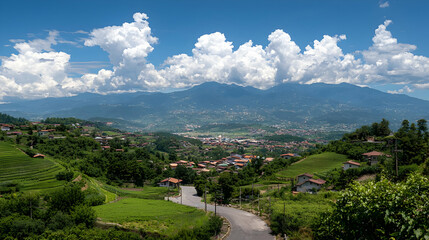 Panoramic View Of Mountain Valley Village