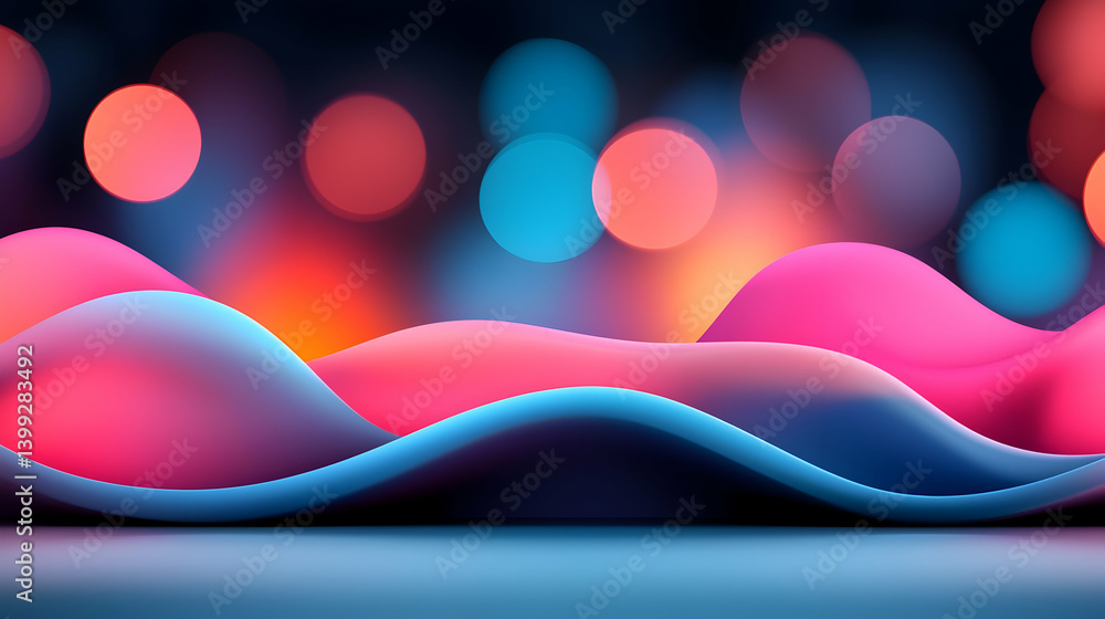 Poster vibrant abstract background with colorful bokeh lights and wavy textures