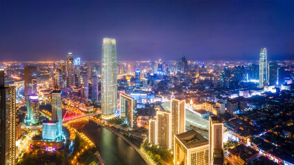 Stunning Urban Cityscape at Night with Vibrant Lights