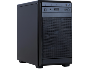 Dynamic office equipment setup with cutout background modern workspace computer tower professional environment