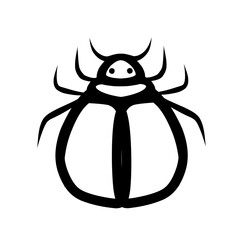 Close-up of a whimsical cartoon beetle with exaggerated features against a simple background