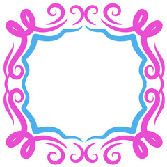 Vibrant decorative frame with swirling pink and blue designs, ideal for invitations or announcements