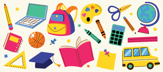 Back to school doodle set and element vector illustration
