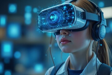 A young person engrossed in a virtual reality experience.