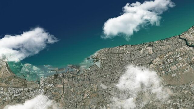 Jeddah 3D Satellite Map Zoom-Out with Animated Clouds 