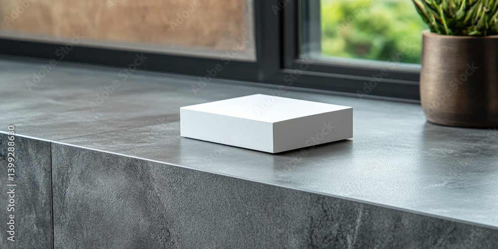 Poster mockup of a blank white rectangular block on a marble surface for product mockups, minimalist design