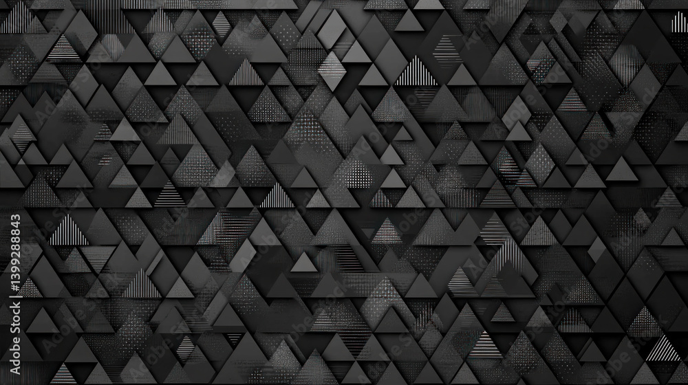 Poster a black and white image of triangles and squares. the image is abstract and has a modern, minimalist