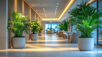 Serene Hotel Lobby with Lush Greenery