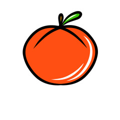 Bright orange cartoon orange fruit with a green leaf, ideal for food-related graphics and designs