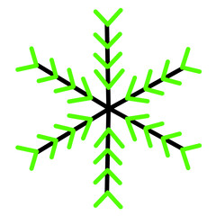 Bright green snowflake design with bold black lines on a white background, perfect for winter graphics