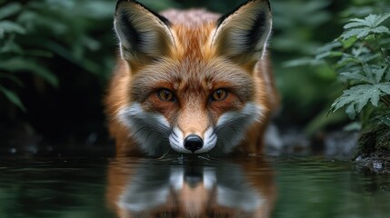 Fototapeta premium Red Fox Reflection: A Majestic Creature in its Natural Habitat