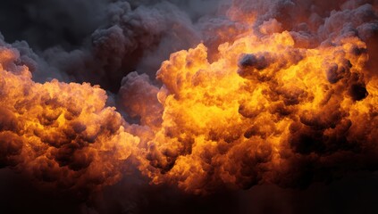 Dramatic explosion with fiery clouds of smoke billowing intensely.