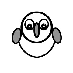 Cartoon owl illustration with big eyes and round body, set against a plain white background