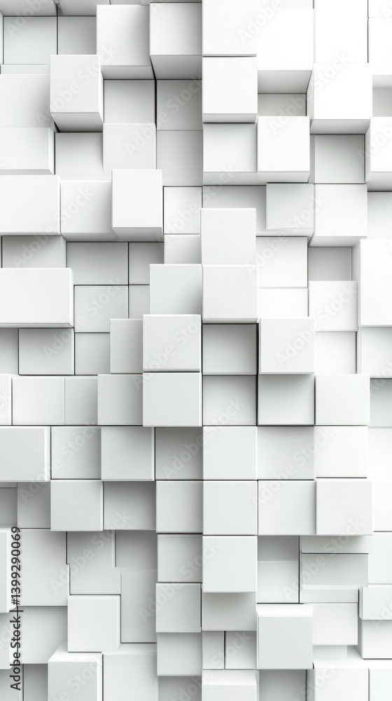 Poster a white wall made of white blocks. the blocks are arranged in a way that creates a sense of depth an