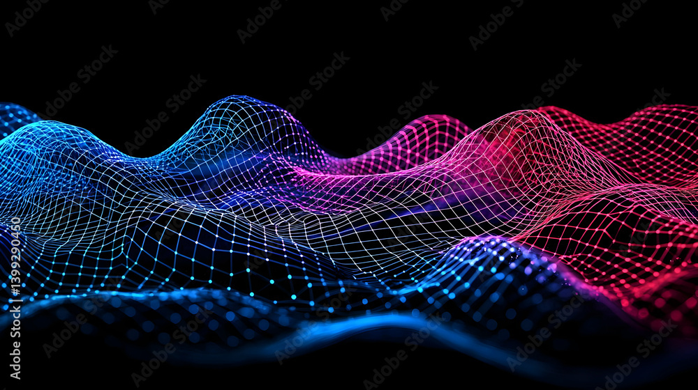 Poster abstract digital wave pattern with glowing lines