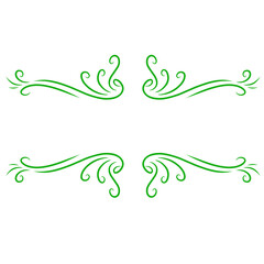 Decorative green swirls and flourishes on a white background, ideal for invitations or design work